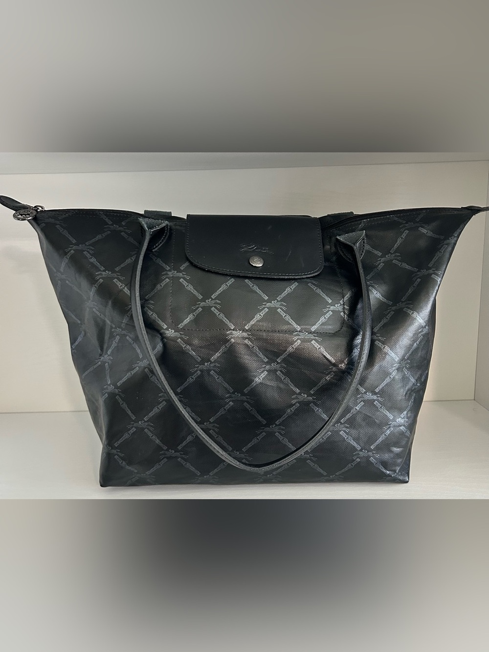 EUC y2k Longchamp Le Pliage Monogram LM Metal Tote Bag